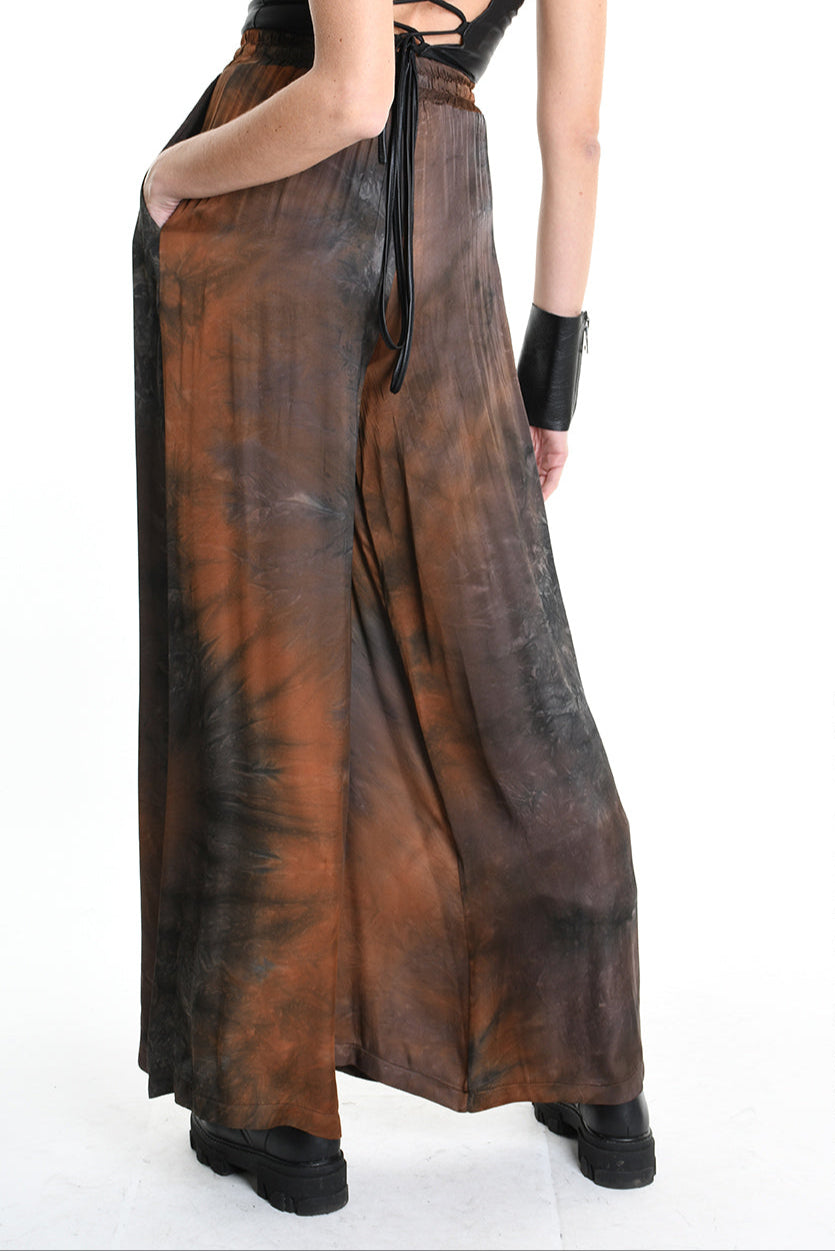 4R W5161 TROUSER Wide Fit Viscose Satin Dyed Black WOMAN TEPHRA