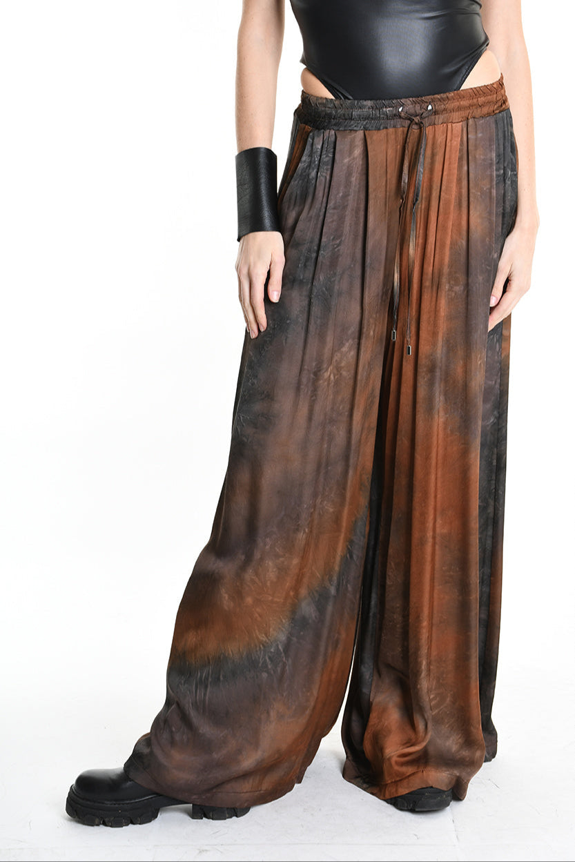 4R W5161 TROUSER Wide Fit Viscose Satin Dyed Black WOMAN TEPHRA