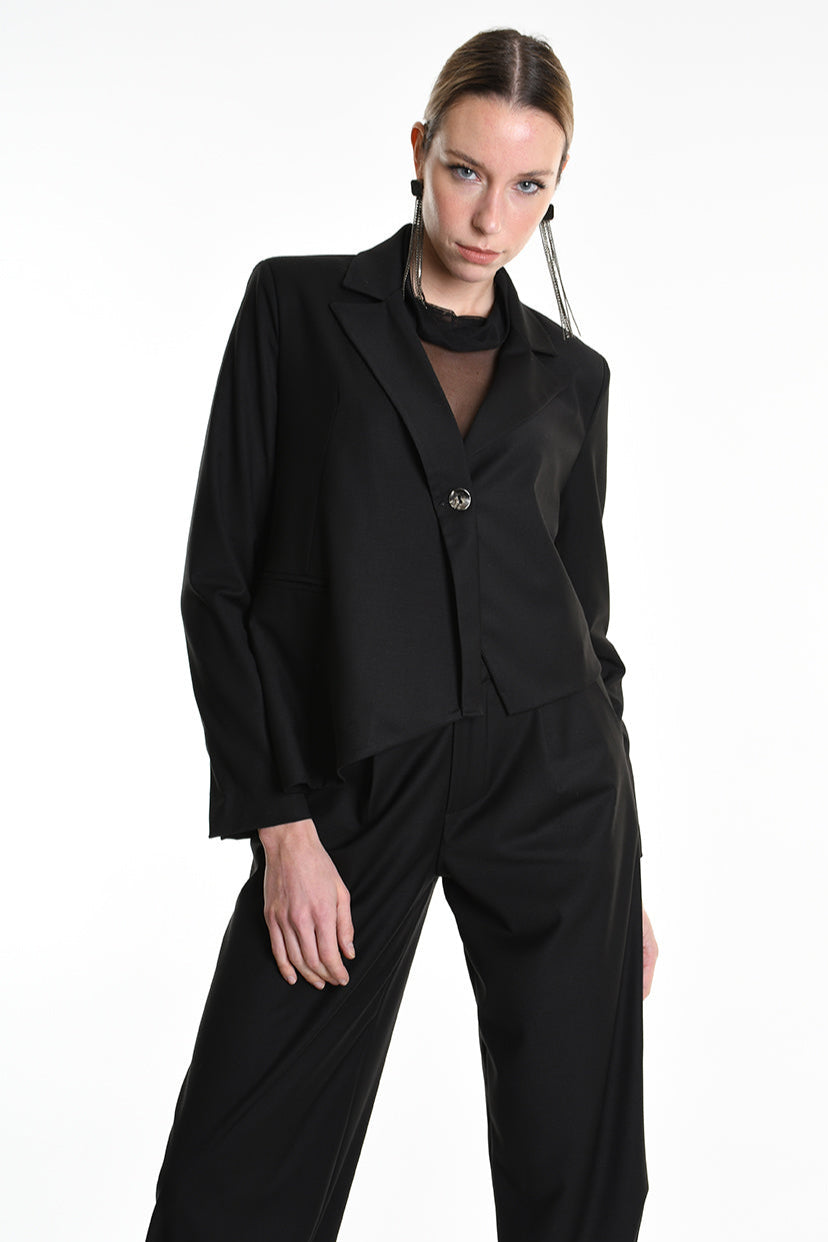 4R W5163 ASYMMETRICAL JACKET in Fluid Fabric Black LA HAINE INSIDE US