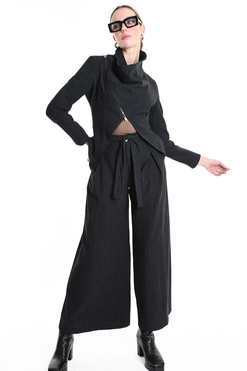 4R W5176 ASYMMETRICAL JACKET in Pinstripe Flannel Black LA HAINE INSIDE US