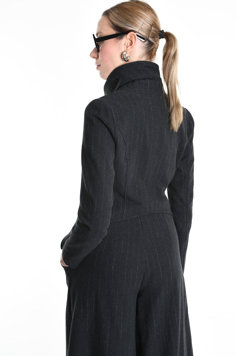 4R W5176 ASYMMETRICAL JACKET in Pinstripe Flannel Black LA HAINE INSIDE US