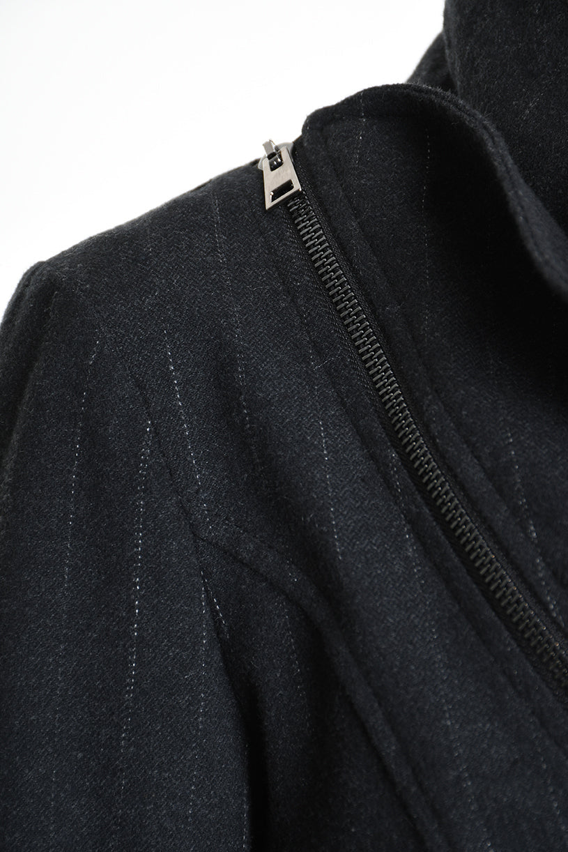 4R W5176 ASYMMETRICAL JACKET in Pinstripe Flannel Black LA HAINE INSIDE US