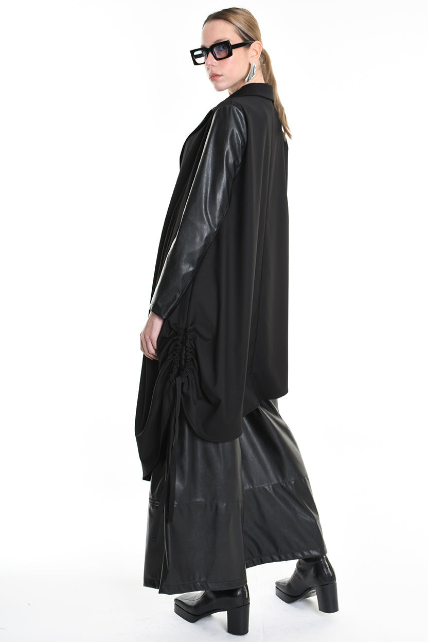 4R W5179 ASYMMETRICAL BLAZER in Fluid Fabric & Eco-Leather Black LA HAINE INSIDE US