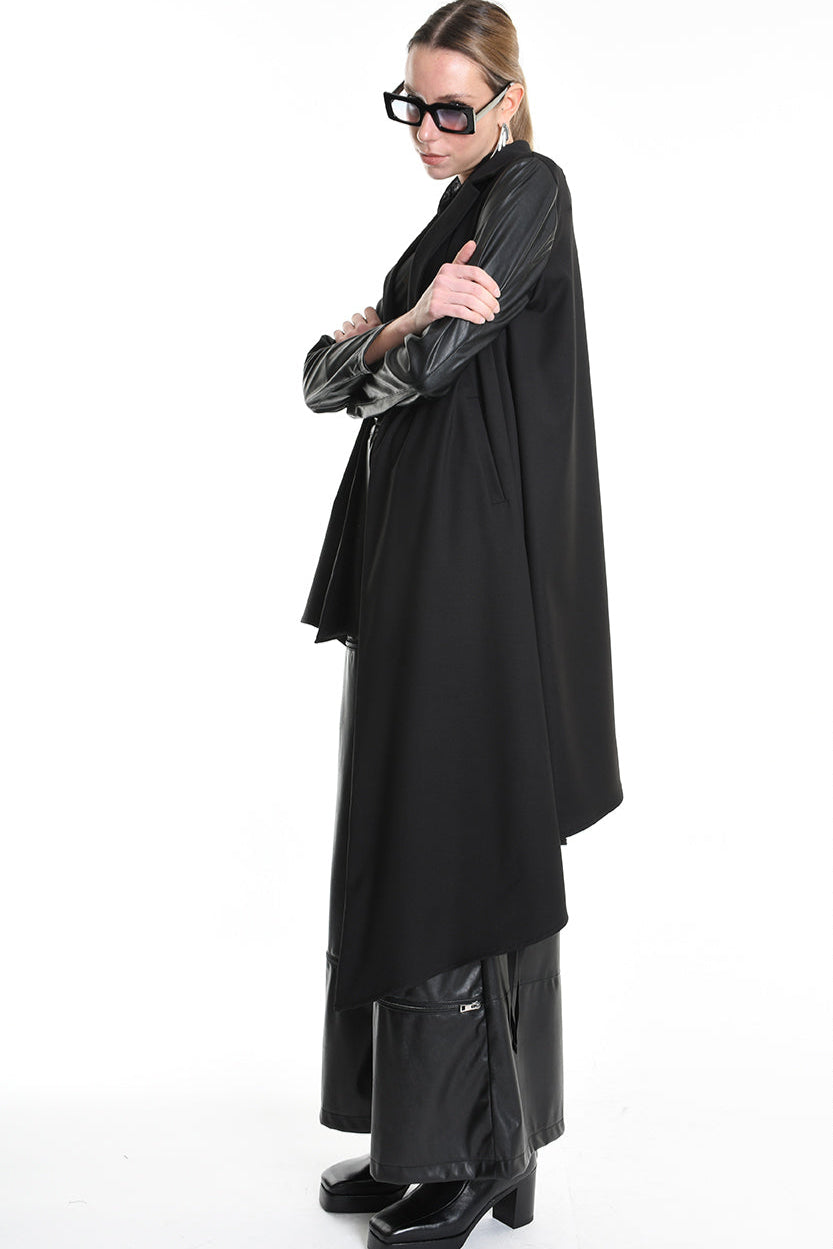 4R W5179 ASYMMETRICAL BLAZER in Fluid Fabric & Eco-Leather Black LA HAINE INSIDE US