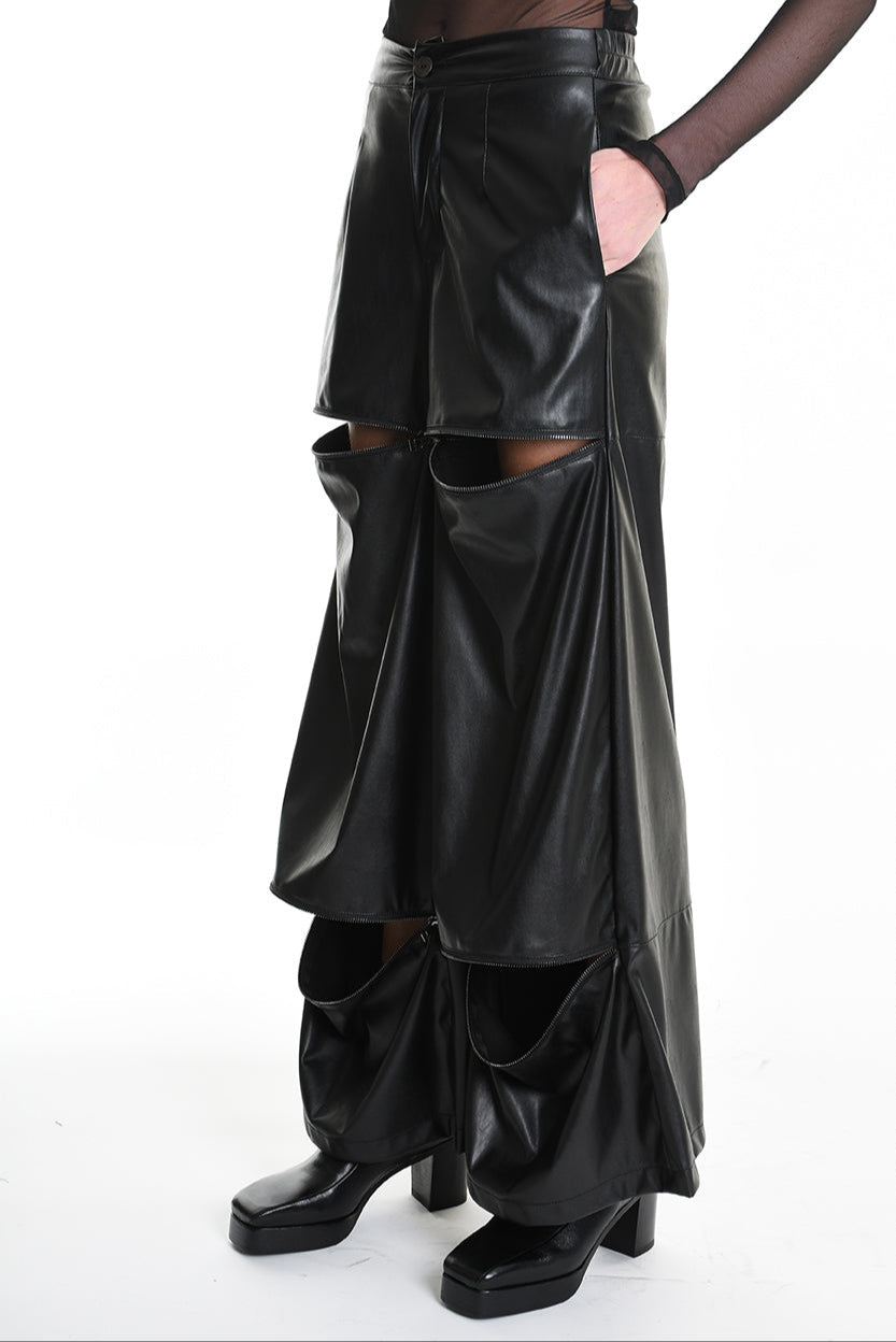 4R W5182 TROUSER Wide Fit Faux Leather Stretch Black WOMAN LA HAINE INSIDE US