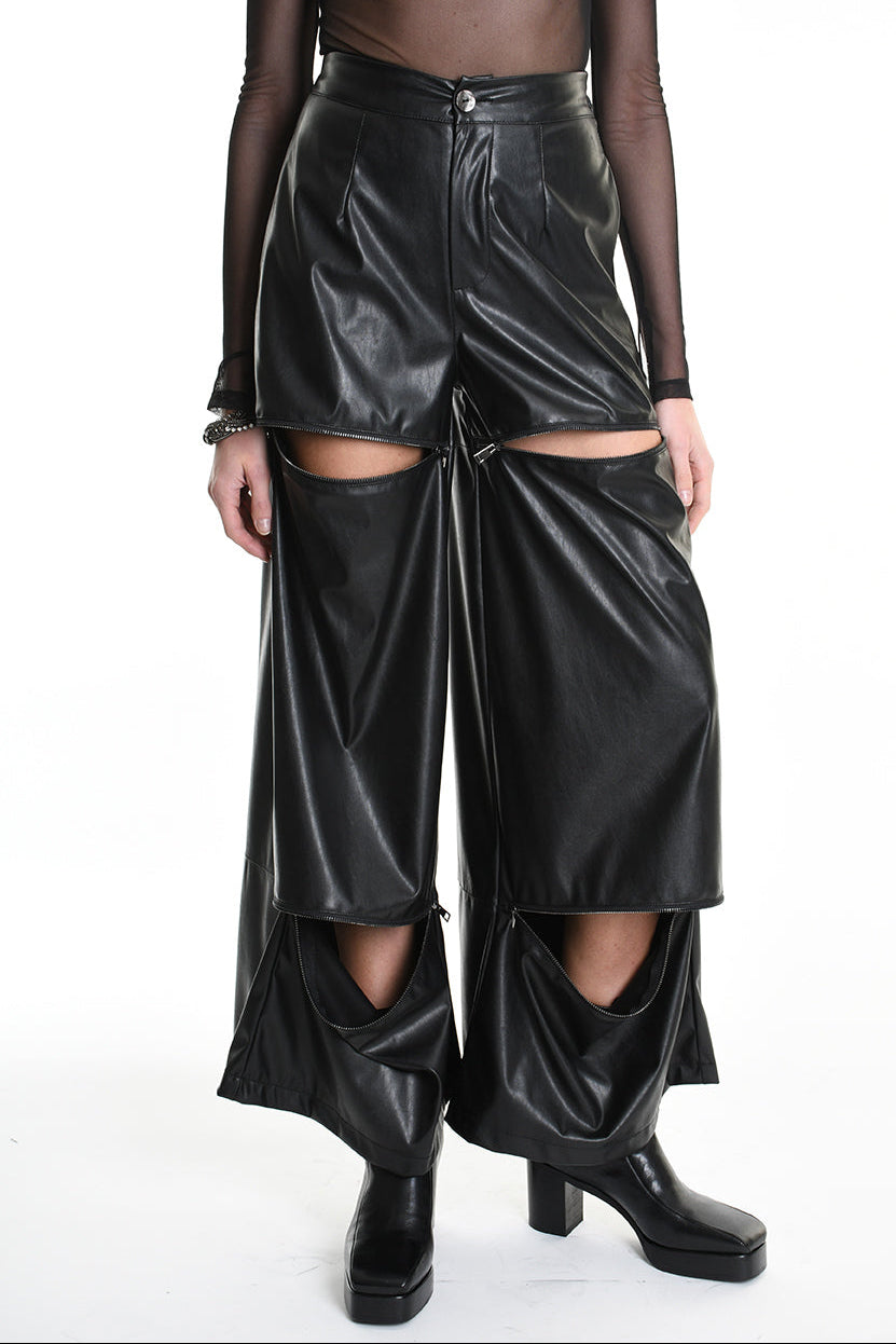 4R W5182 TROUSER Wide Fit Faux Leather Stretch Black WOMAN LA HAINE INSIDE US