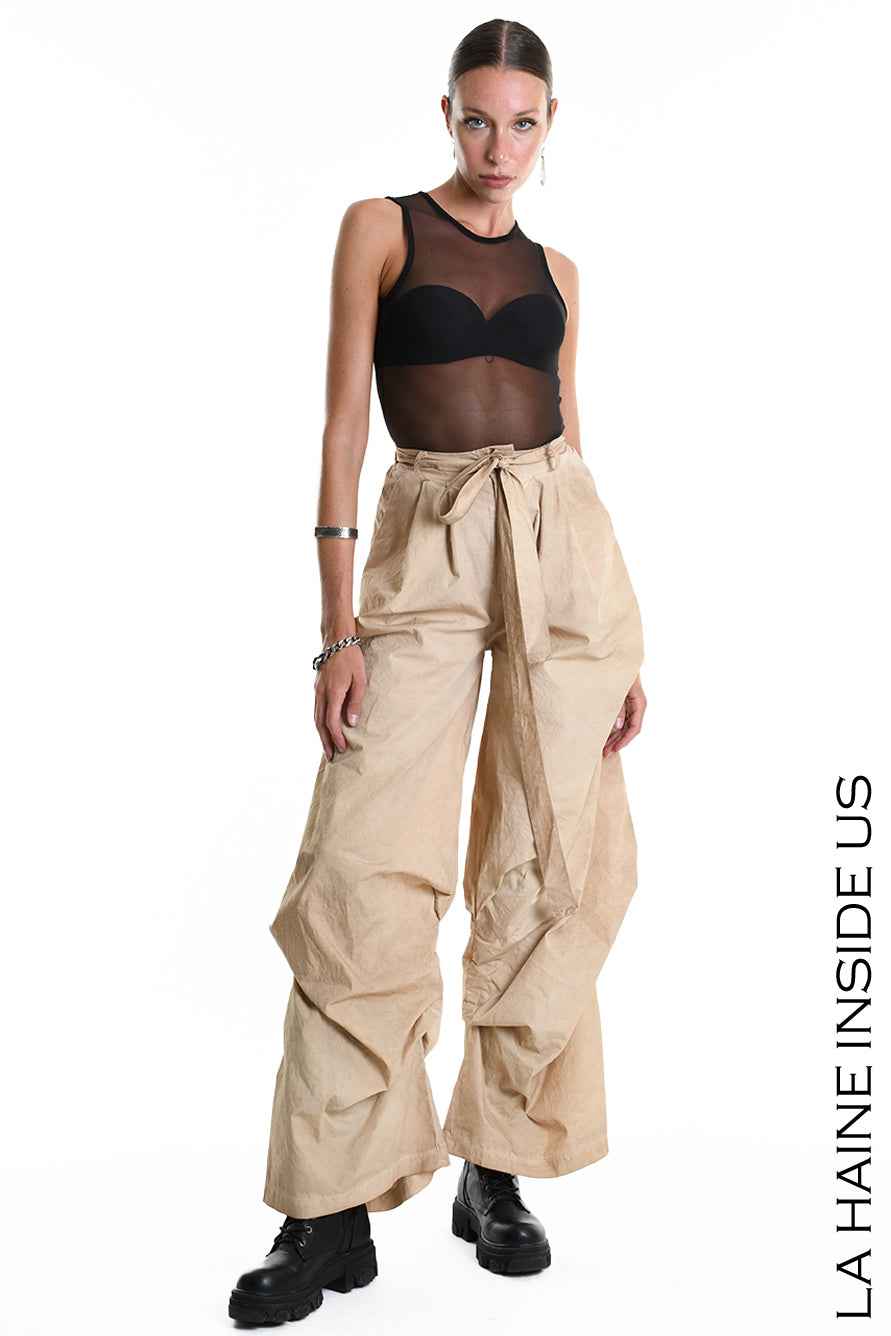 4R W5380 PANTALONE Palazzo Dyed Cotton in Gabardine Mud