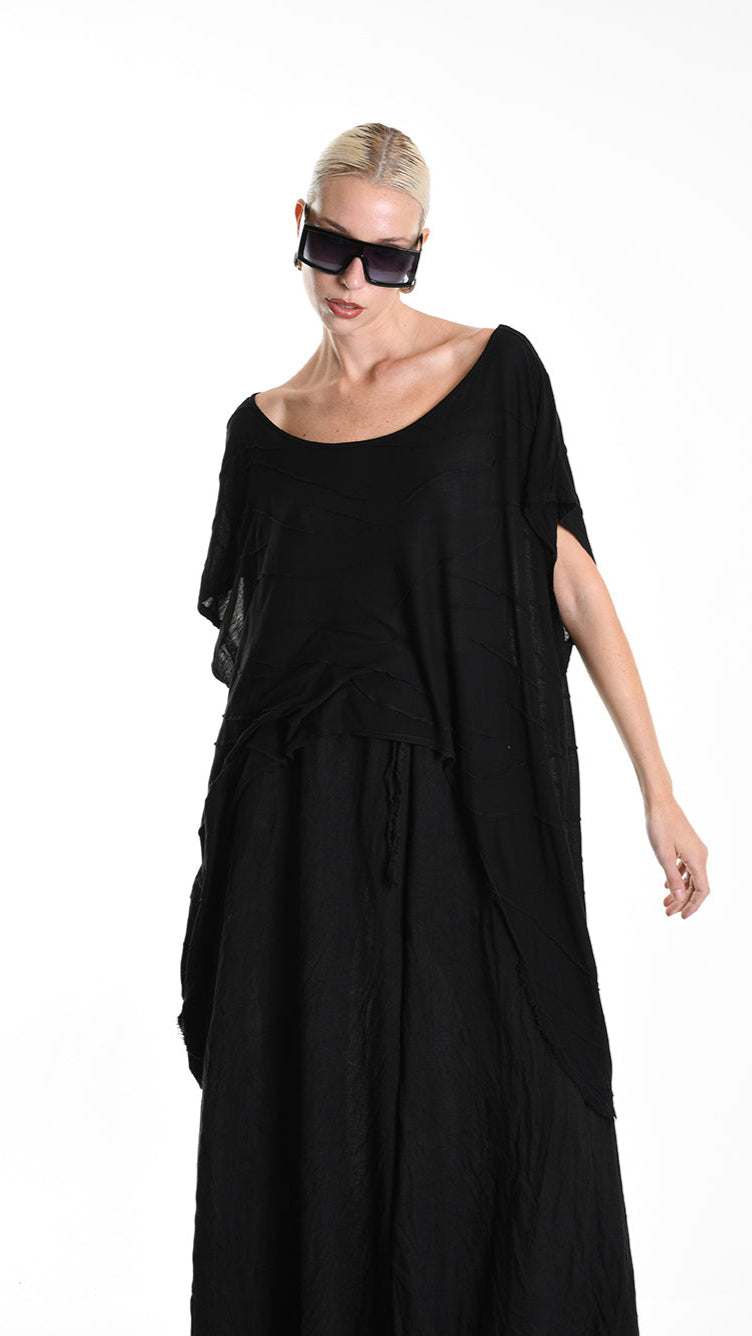 A34V W507625 T-SHIRT Asymmetric Jersey Devore Dyed Black
