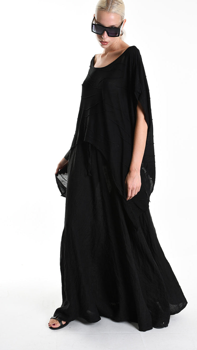 A34V W507625 T-SHIRT Asymmetric Jersey Devore Dyed Black