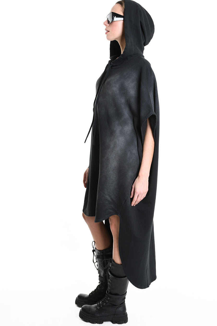 4V W5224 DRESS Over Asymmetric Chorosive Treatment Fleece Black LA HAINE INSIDE US