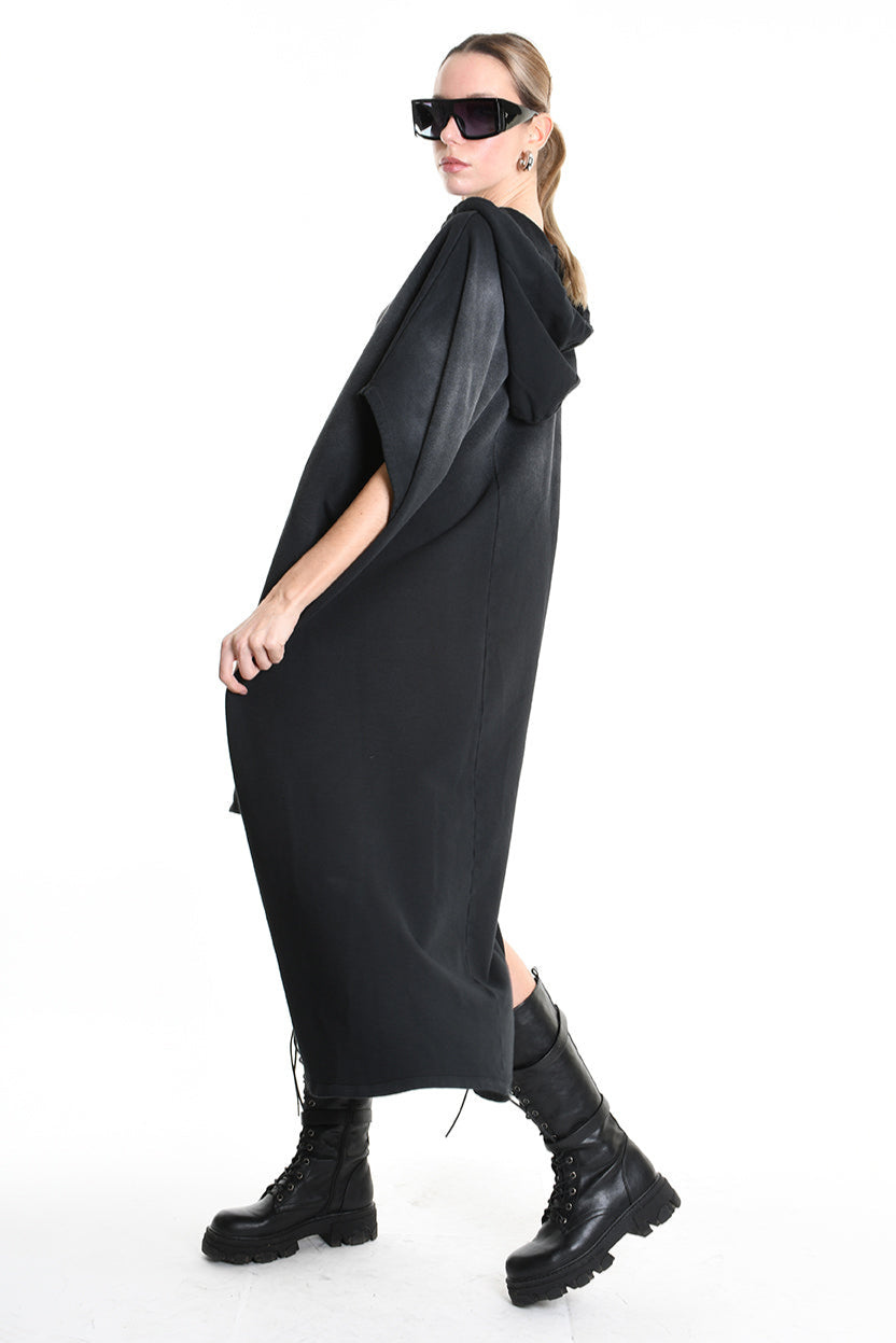 4V W5224 DRESS Over Asymmetric Chorosive Treatment Fleece Black LA HAINE INSIDE US