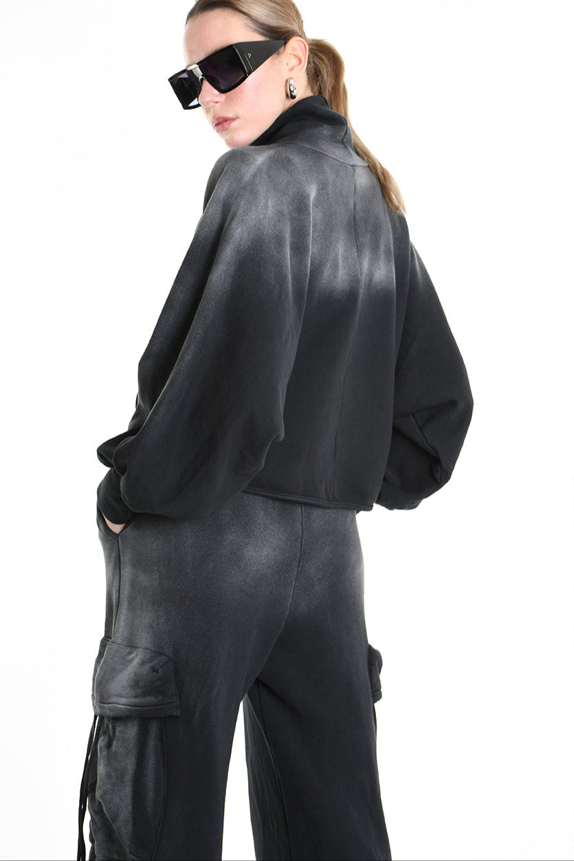 4V W5226 SWEATER Fleece Crop Chorosive Treatment Black LA HAINE INSIDE US