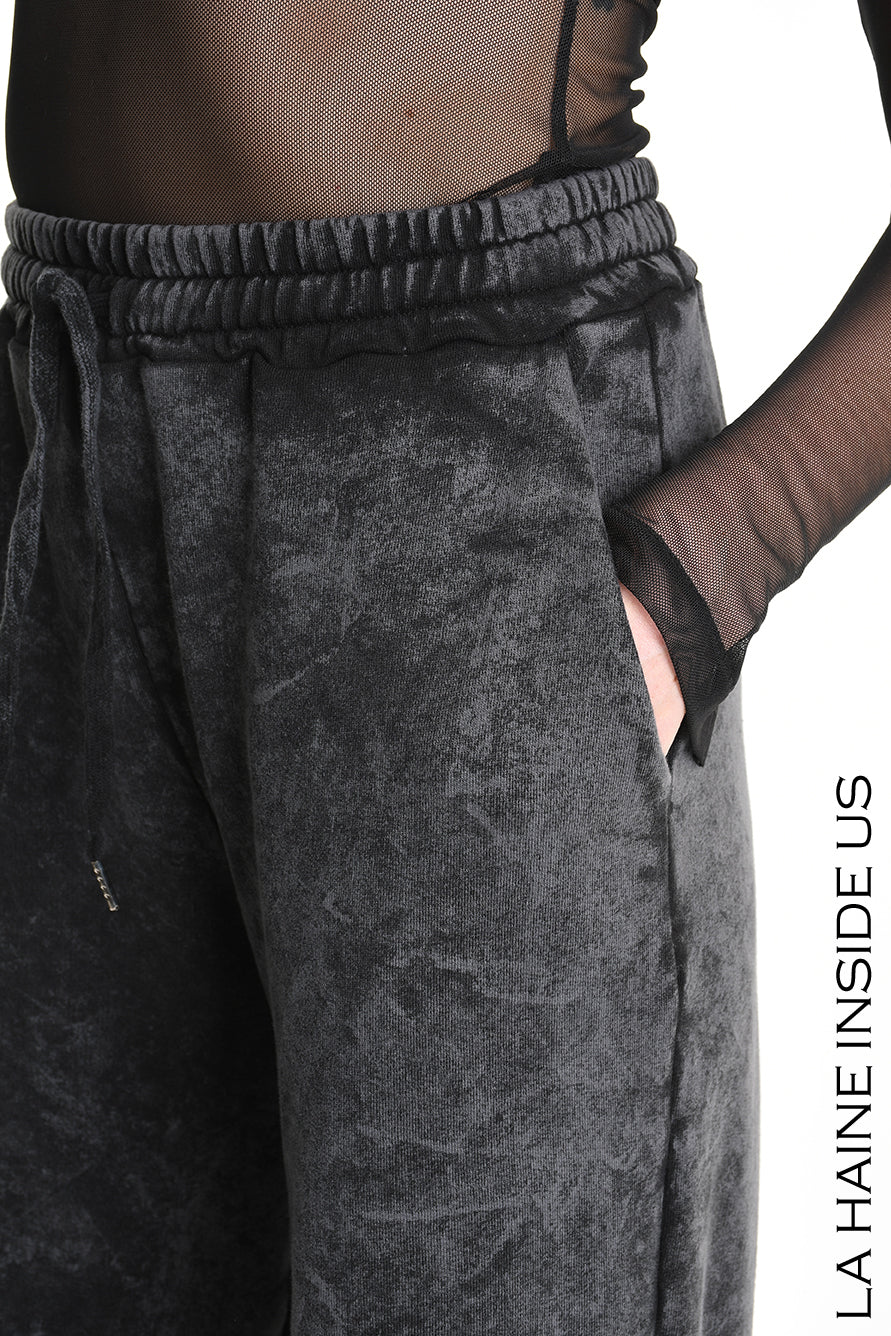 4V W5227 TROUSER Wide Fit Dyed Marmoryzed Fleece Black WOMAN LA HAINE INSIDE US
