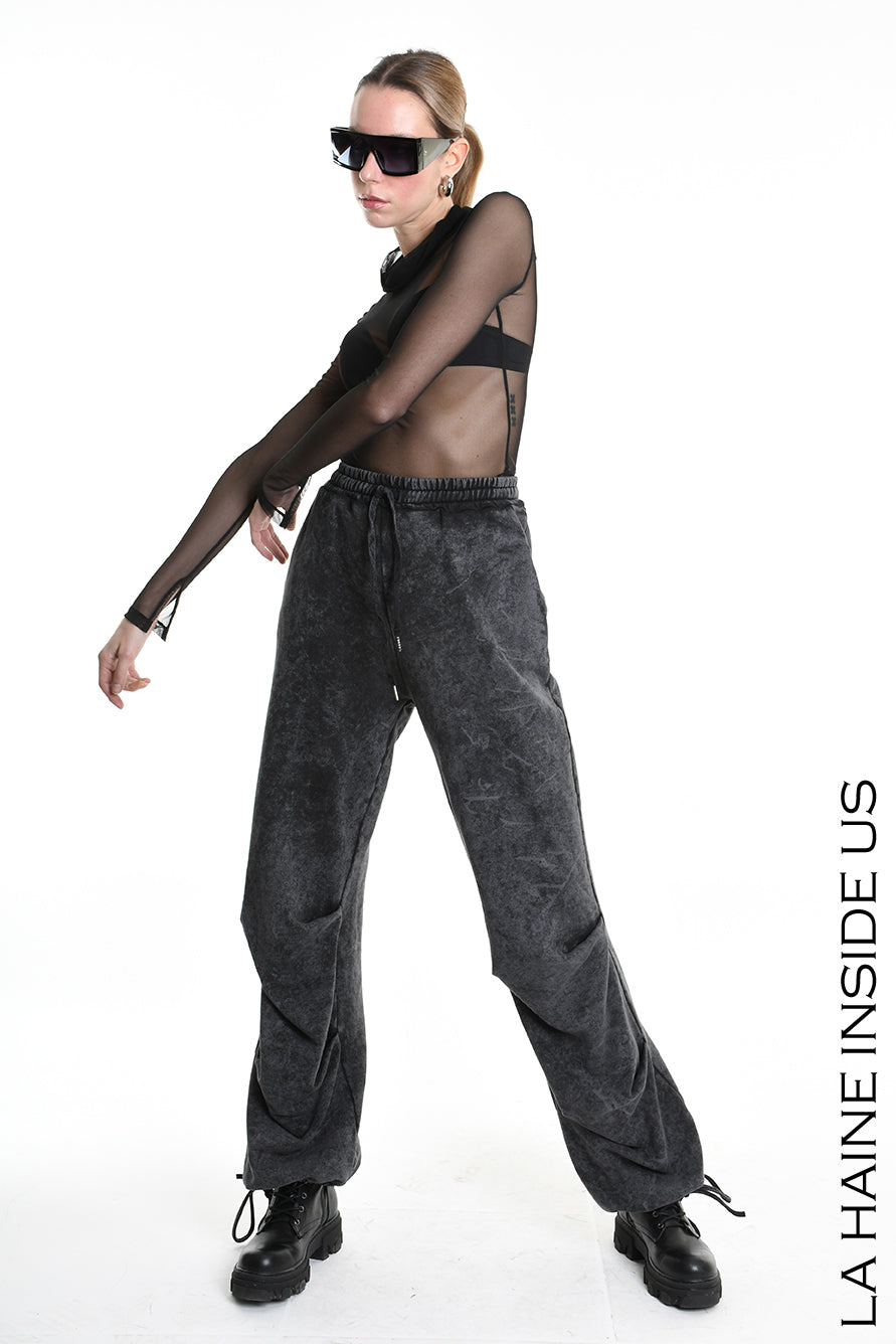 4V W5227 TROUSER Wide Fit Dyed Marmoryzed Fleece Black WOMAN LA HAINE INSIDE US