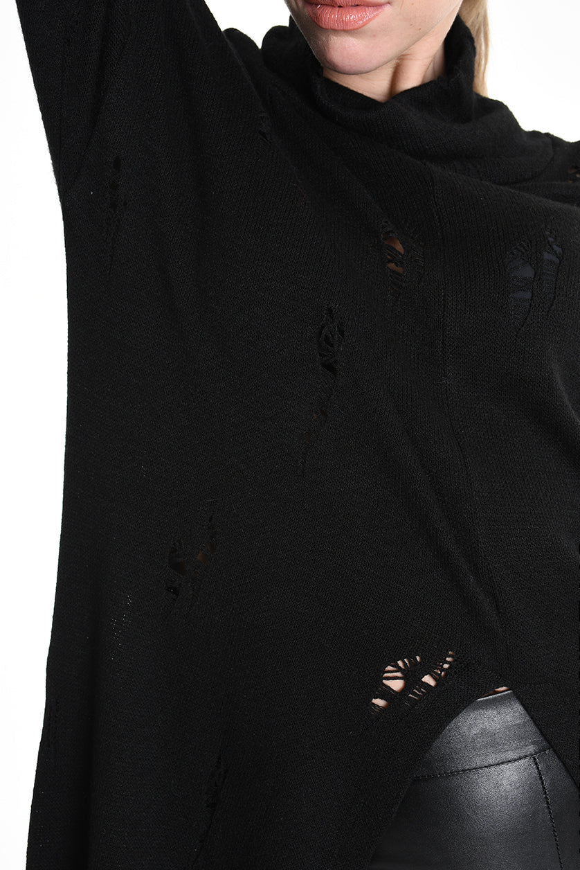 4V W5243 OVERSIZED KNITWEAR in Jersey & Stretch Sweatshirt Fabric with Micro-Distressing Black TEPHRA