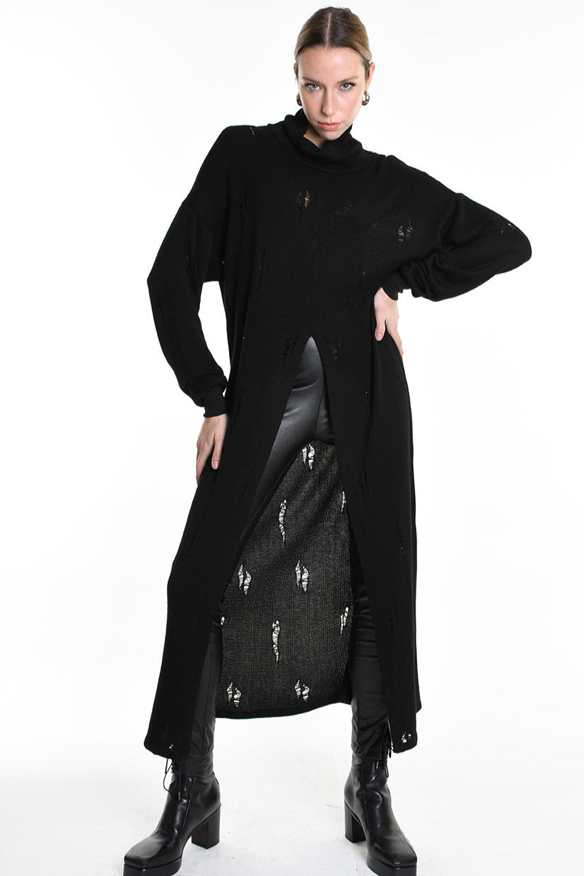 4V W5243 OVERSIZED KNITWEAR in Jersey & Stretch Sweatshirt Fabric with Micro-Distressing Black TEPHRA