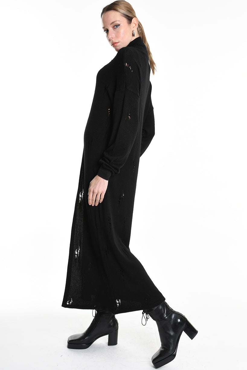 4V W5243 OVERSIZED KNITWEAR in Jersey & Stretch Sweatshirt Fabric with Micro-Distressing Black TEPHRA