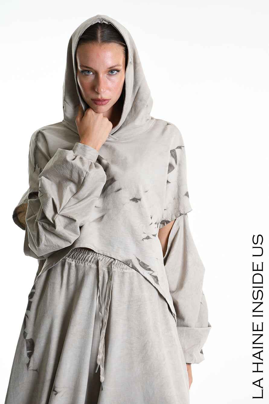 4V W5294 SWEATSHIRT Crop Cotton Stretch Dyed Cold Net Treatment Mud