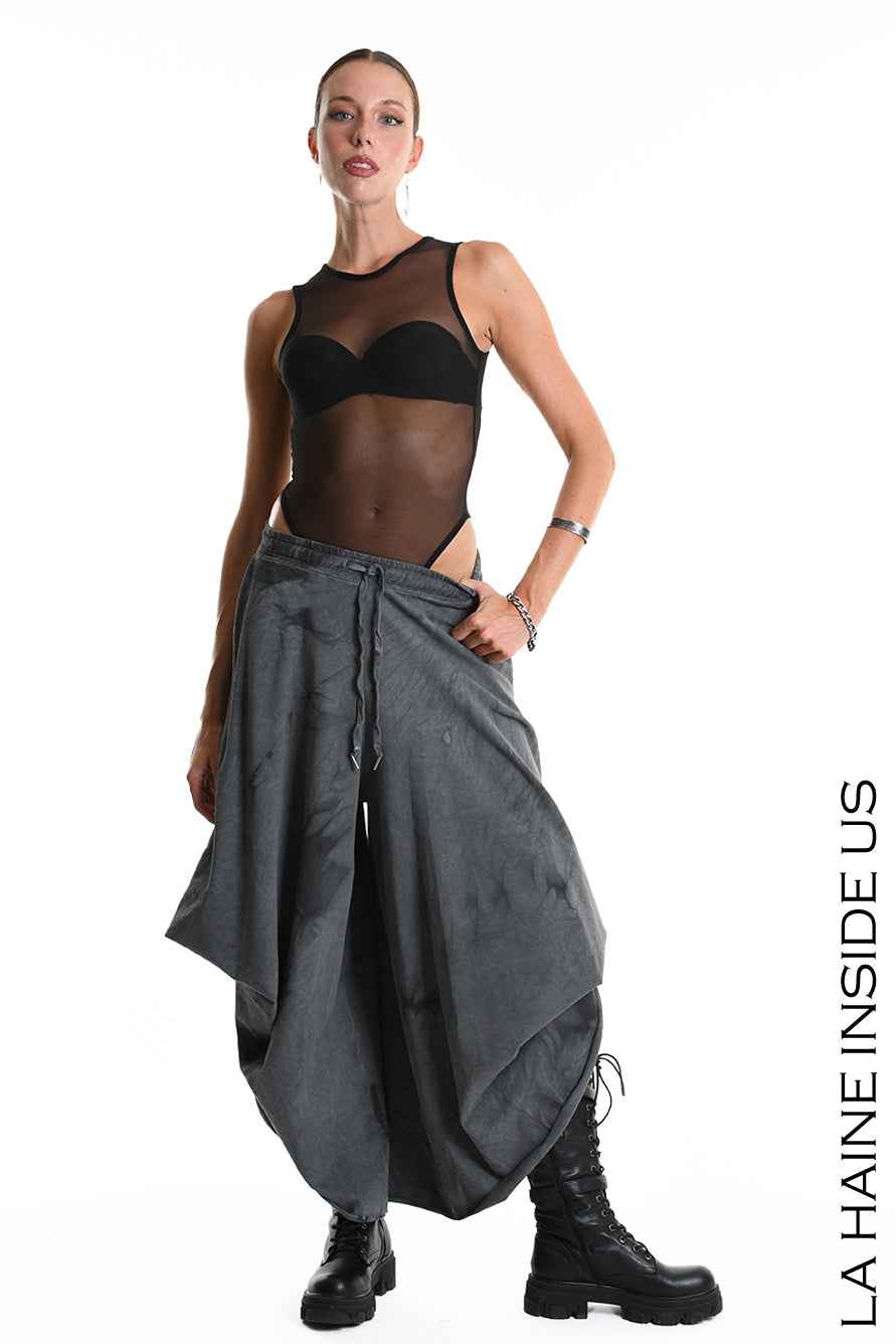 4V W5295 TROUSER Wide Sweatshirt Net & Dyed Cold Treatment Black