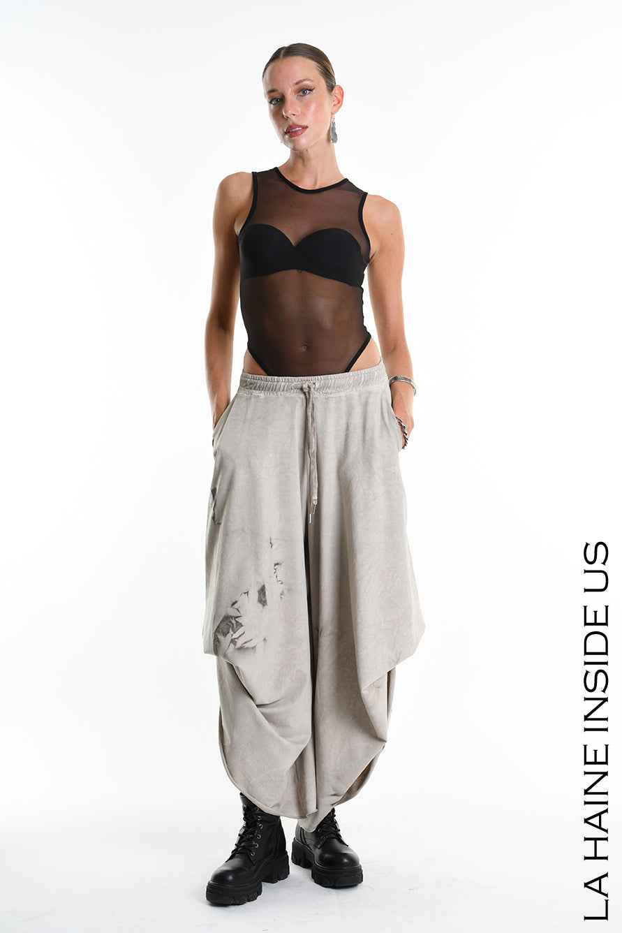 4V W5295 TROUSER Wide Sweatshirt Net & Dyed Cold Treatment Mud