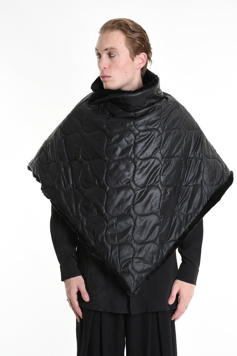 4- W5166 PONCHO Double-faced in Quilted Nylon, UNISEX, Black. TEPHRA