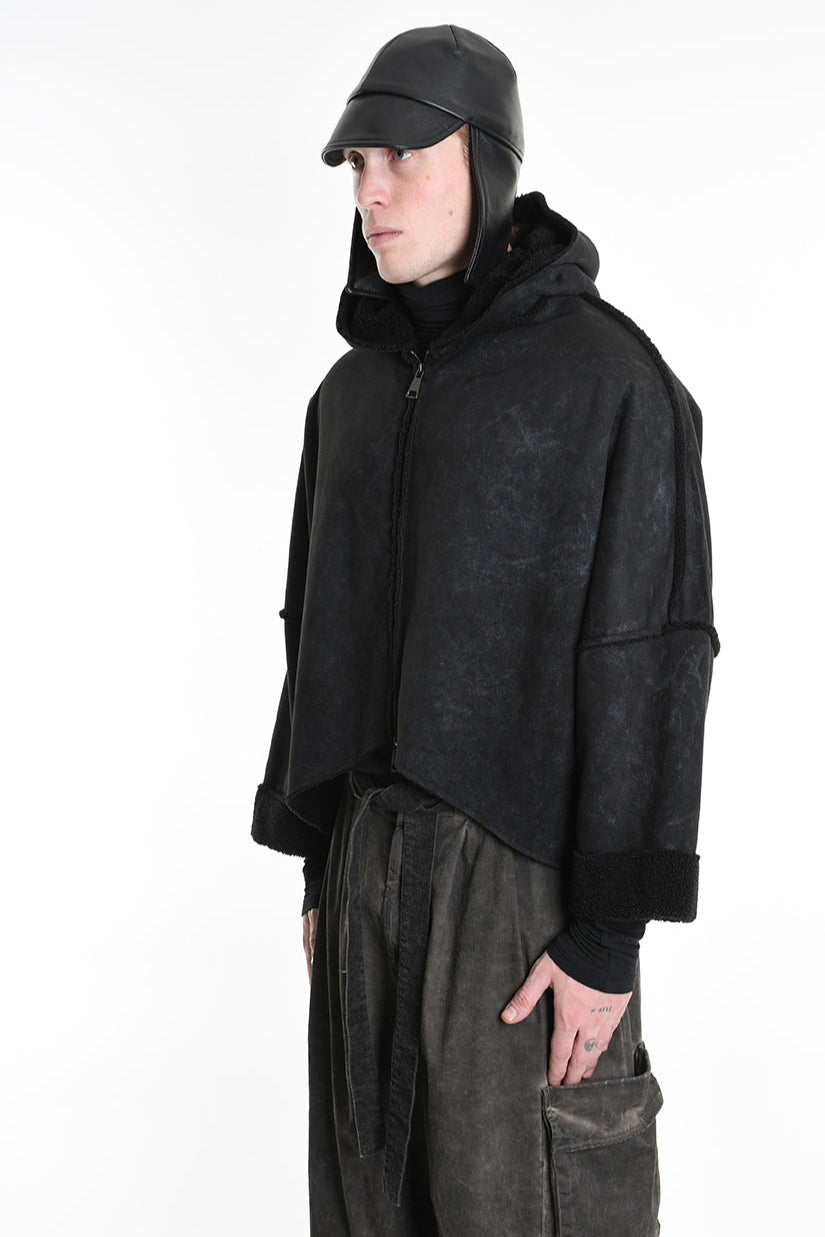 4- W5168 JACKET Oversized in Marbled Faux Shearling, UNISEX, Black. TEPHRA