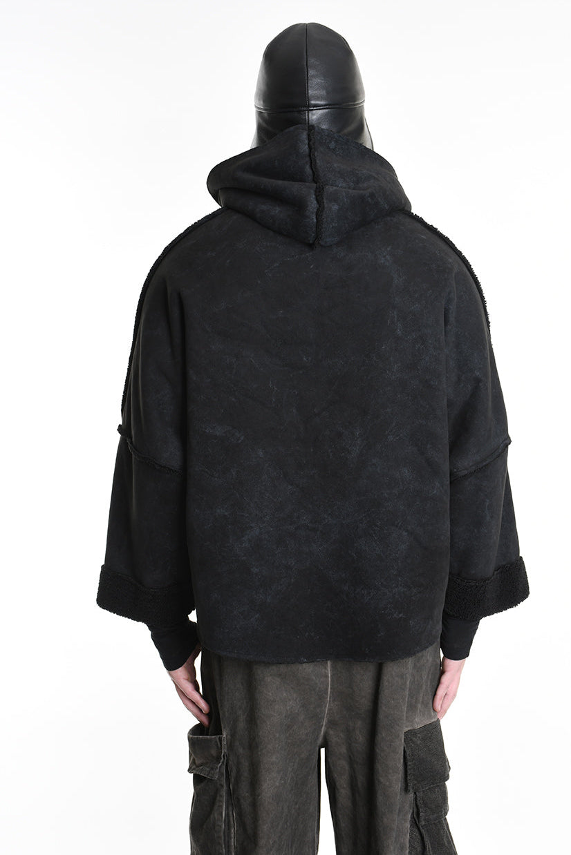 4- W5168 JACKET Oversized in Marbled Faux Shearling, UNISEX, Black. TEPHRA