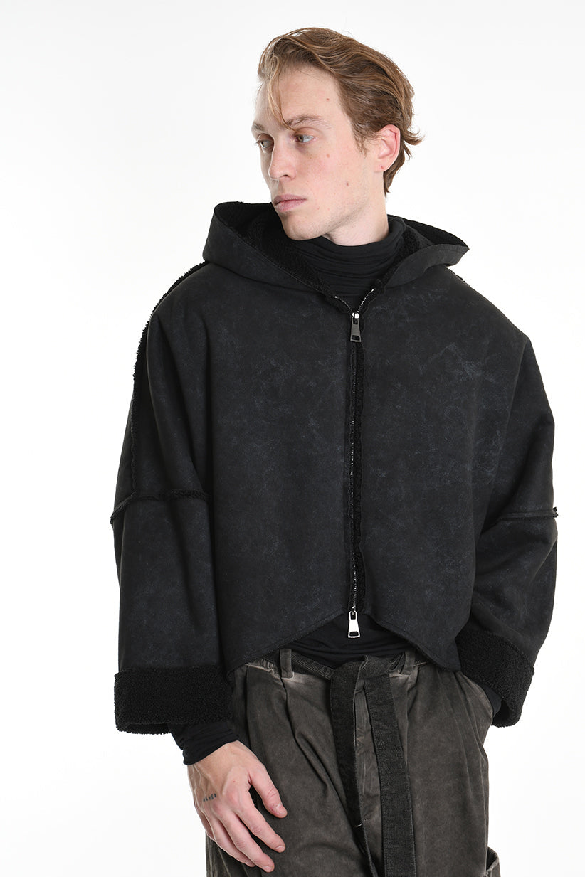 4- W5168 JACKET Oversized in Marbled Faux Shearling, UNISEX, Black. TEPHRA