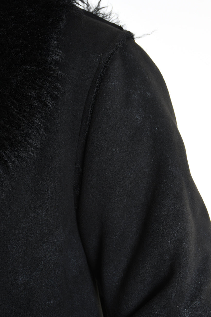 4- W5171 COAT in Garment-Dyed Marbled Faux Shearling, Black. LA HAINE INSIDE US