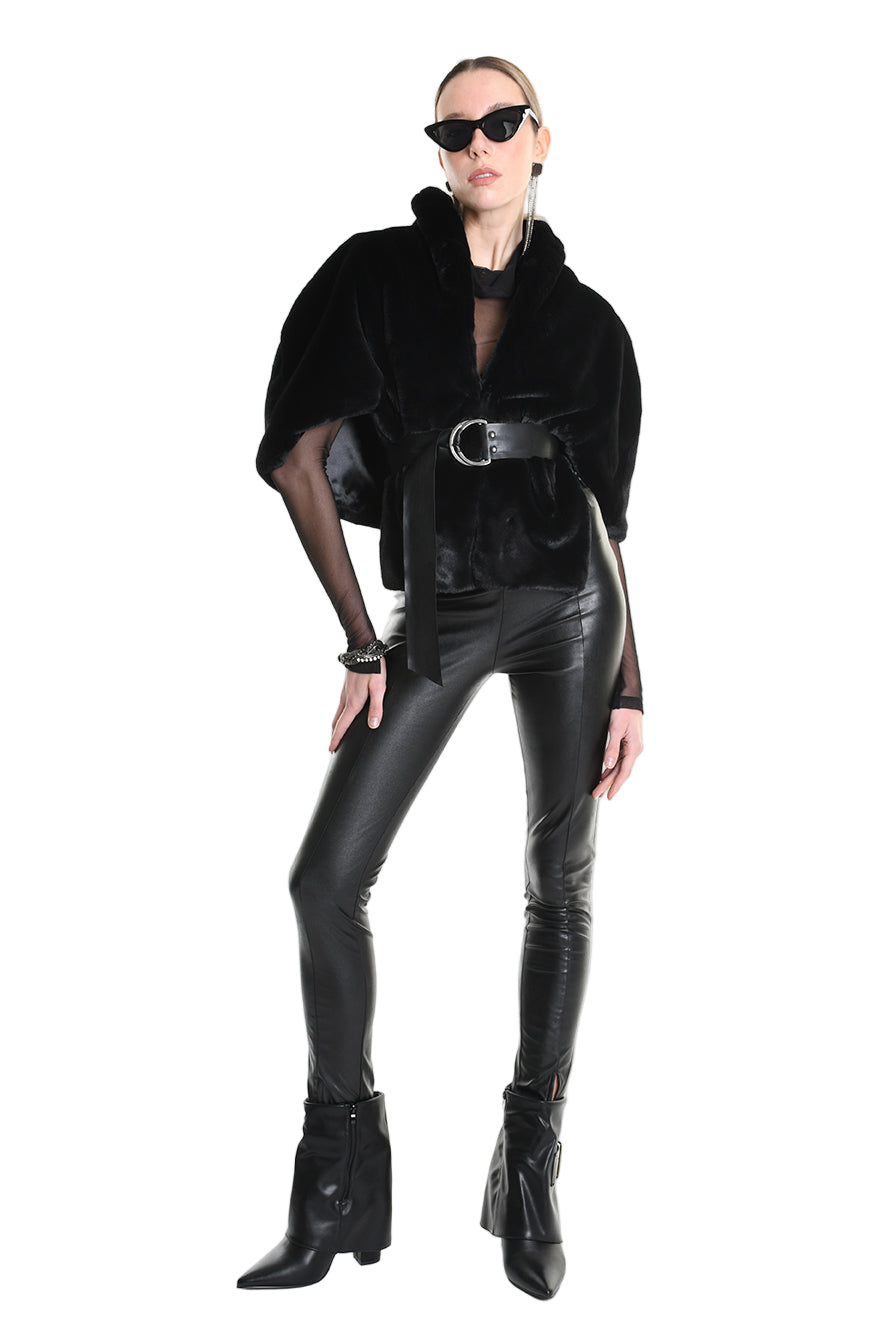 4- W5172 CAPE in Lined Faux Fur, Black. LA HAINE INSIDE US