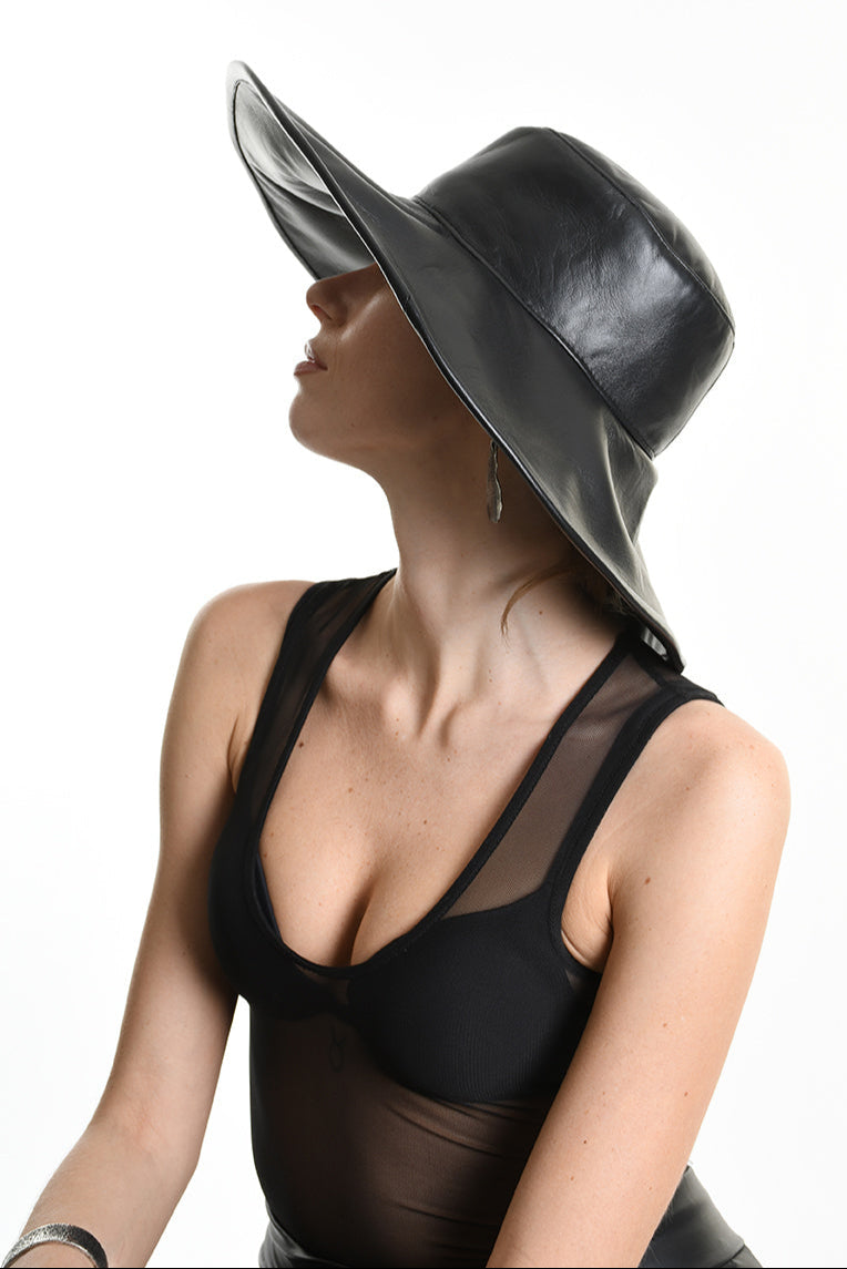 4Y W5213 HAT Leather Lined Black UNISEX LA HAINE INSIDE US