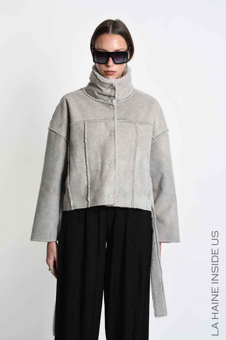4- W5396 SPORT JACKET Over Crop faux Sheepskin Doubleface Dyed Cold Sand