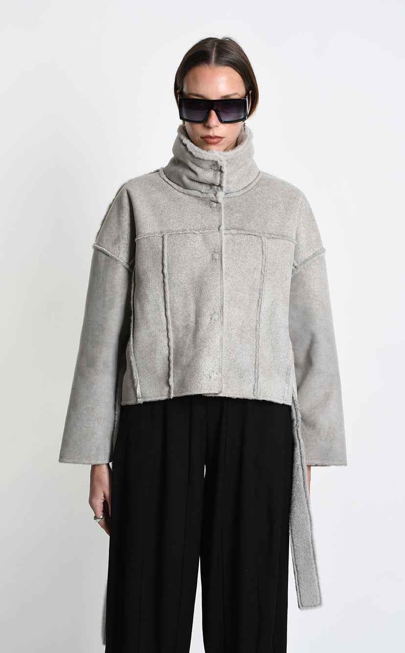 4- W5396 SPORT JACKET Over Crop faux Sheepskin Doubleface Dyed Cold Sand