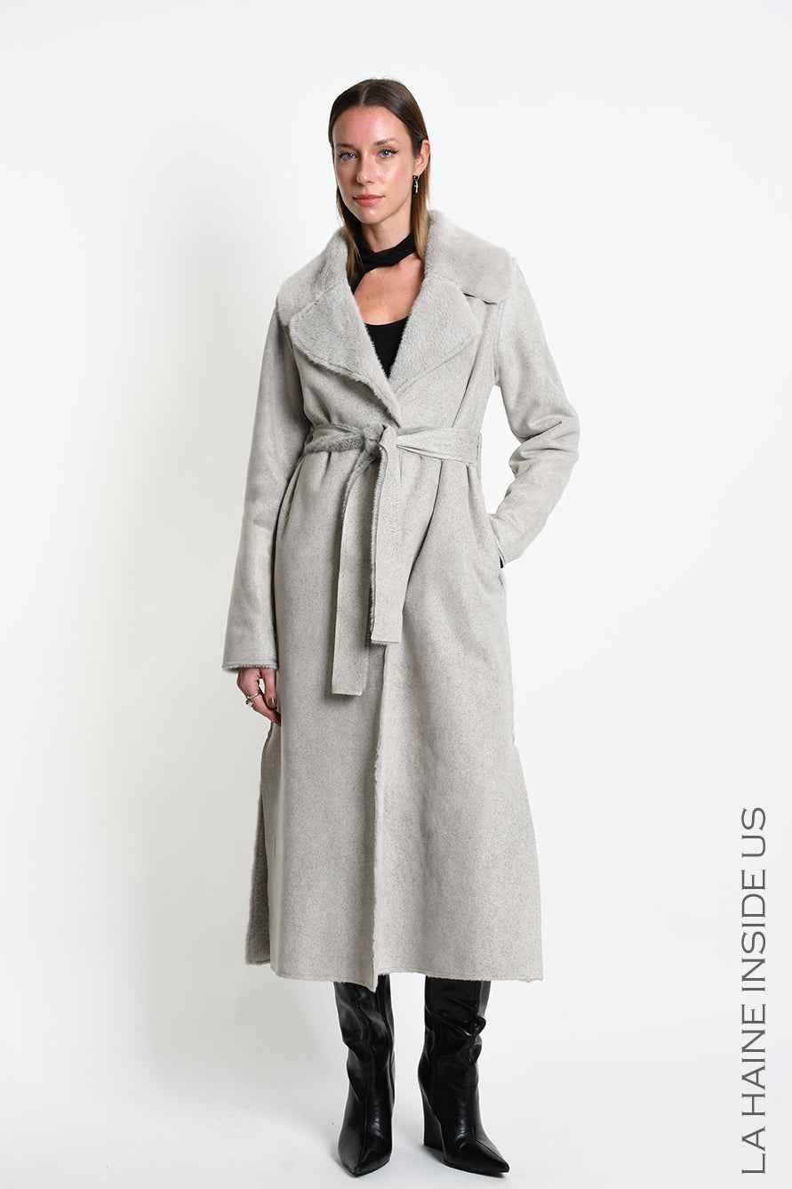 4- W5398 COAT Regular Faux Shearling Dyed Cold Sand