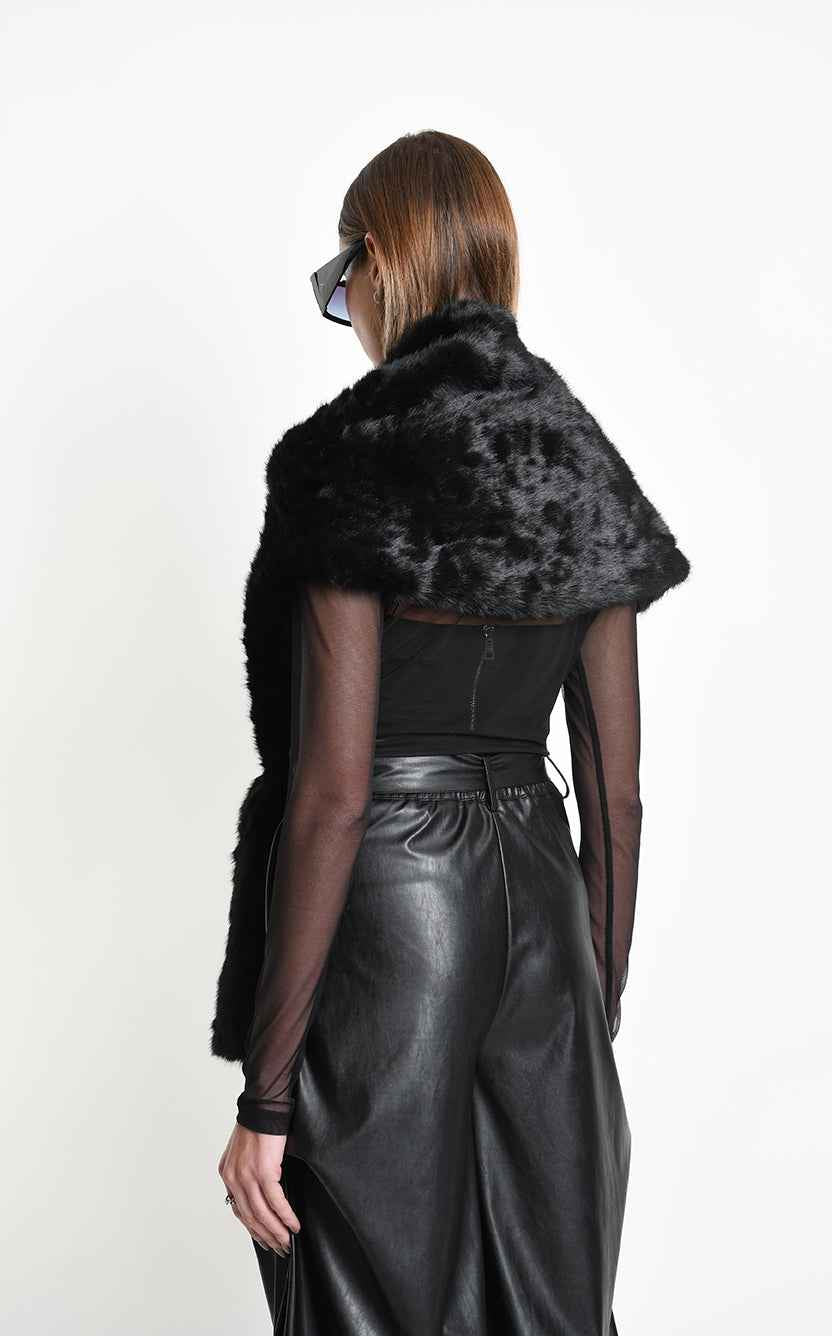 4- W5403 SCARF Multifunctional Llined Faux Fur Devore Black