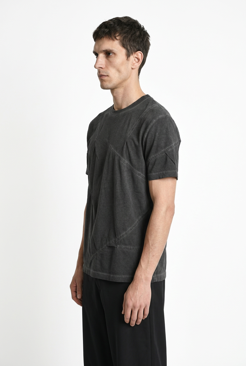 LA HAINE INSIDE US M1294 grey cold-dyed cotton T-shirt, side view showing relaxed fit