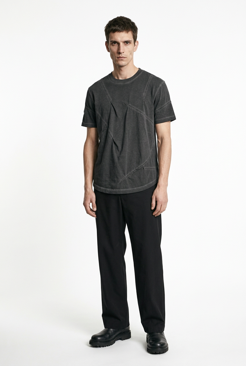 LA HAINE INSIDE US M1294 grey cold-dyed cotton T-shirt, relaxed full-length front view