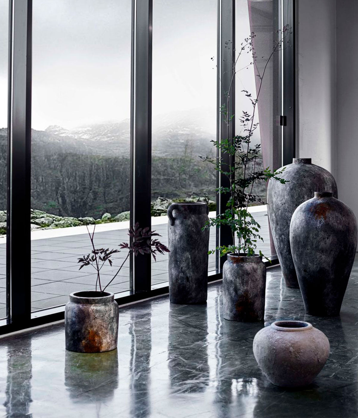 Jar Echo 100 - Rust Grey Terracotta Handmade Vase Ø56xH100 cm MUUBS - TEPHRA