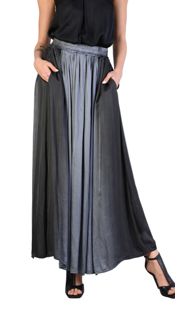 A39B SM20825 Long SKIRT in Gray Degrade Satin
