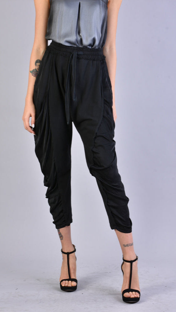 A39B SM21525 PANTS in Cold Dyed Fleece & Black Satin