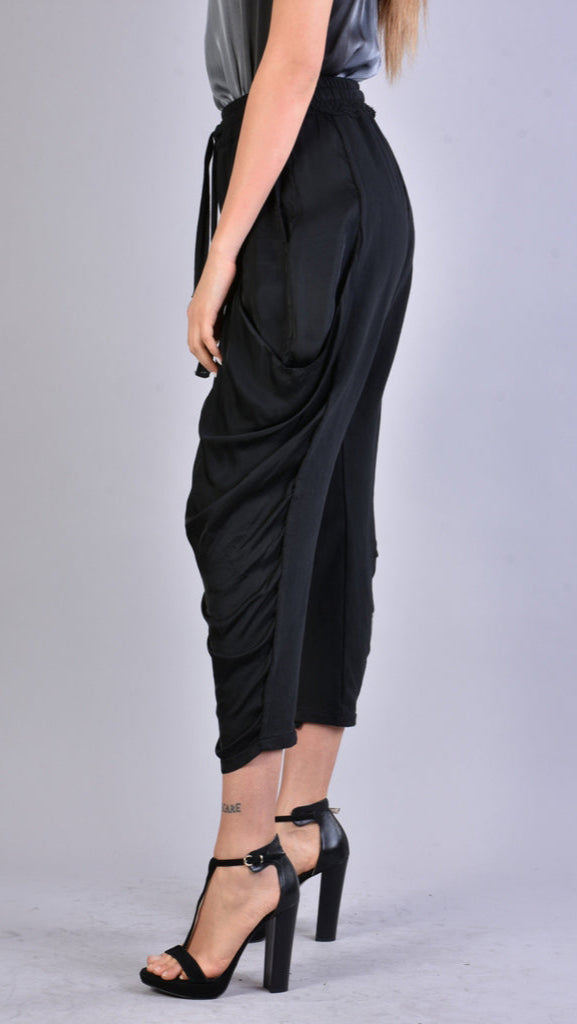 A39B SM21525 PANTS in Cold Dyed Fleece & Black Satin
