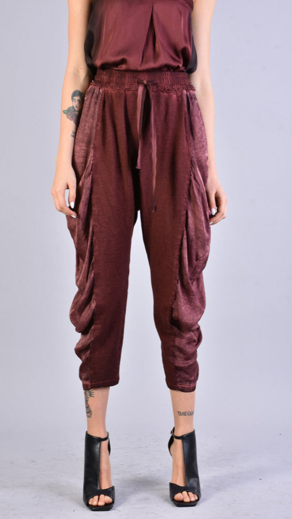 A39B SM21525 PANTS in Cold Dyed Fleece & Blood Satin
