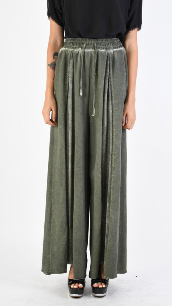 A39B SM27925 TROUSERS in Cotton & Viscose Silk Fleece Olive