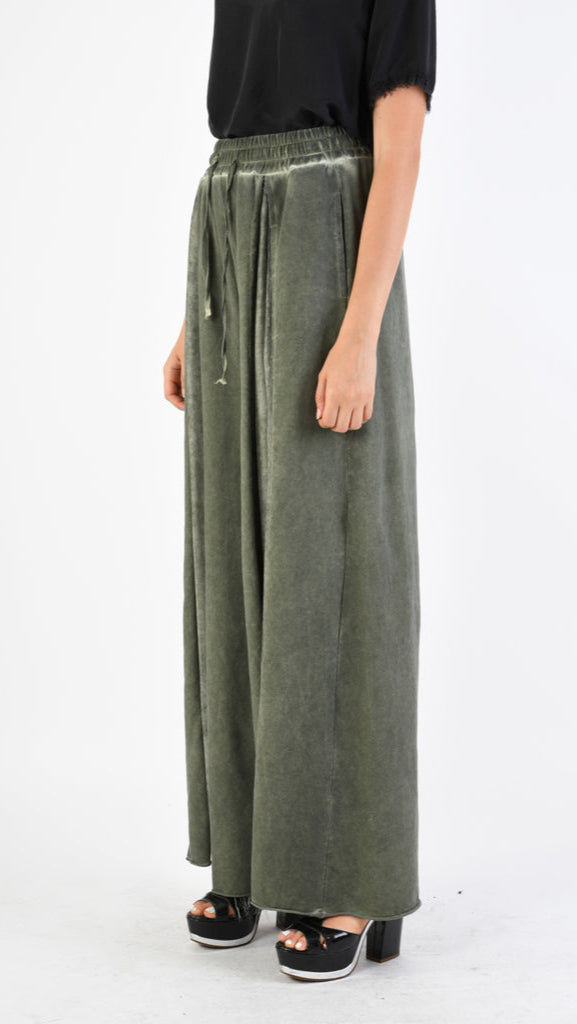 A39B SM27925 TROUSERS in Cotton & Viscose Silk Fleece Olive