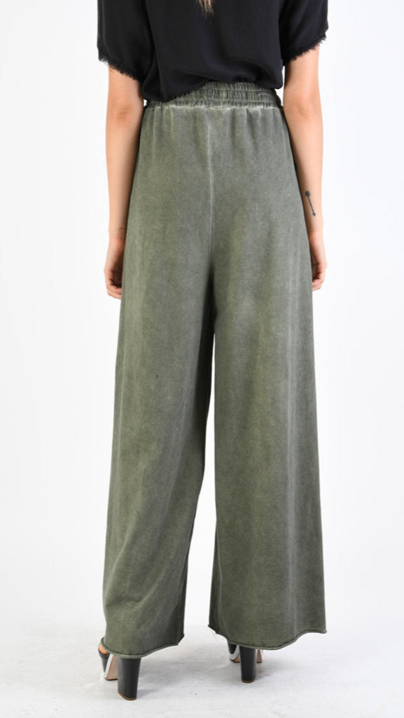 A39B SM27925 TROUSERS in Cotton & Viscose Silk Fleece Olive