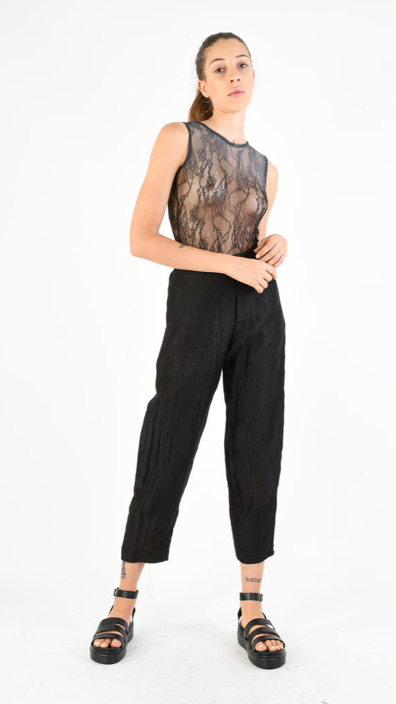 A39B SM29025 Straight TROUSERS in Black Crush Linen