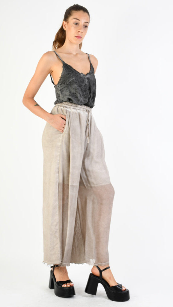 A39B SM31025 Palazzo PANTS in Cotton Gabardine & Desert Silk Viscose