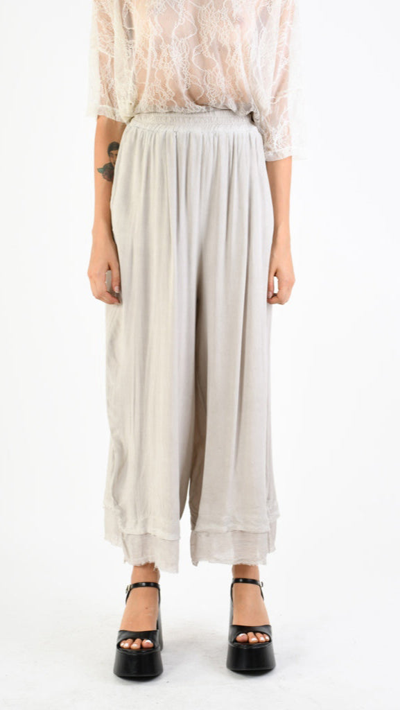 A39B SM33925 Palazzo PANTS in IVORY Marbled Dyed Viscose Tencel