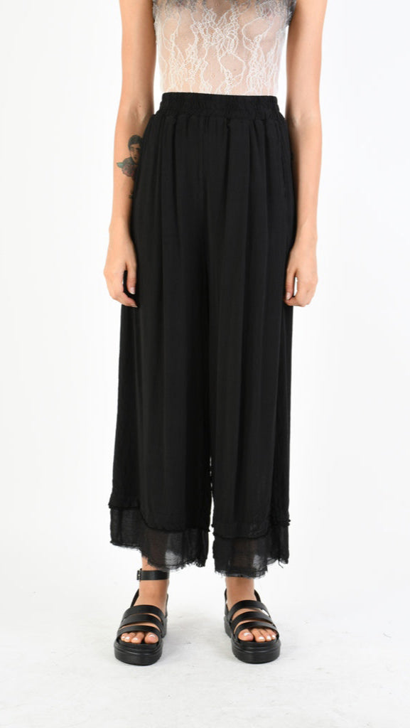 A39B SM33925 Palazzo PANTS in Black Marbled Dyed Viscose Tencel