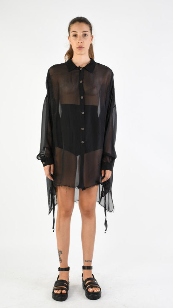 A39B SM34625 Over SHIRT in Black Marbled Cold Dyed Silk Viscose